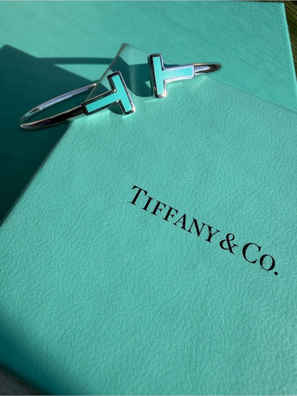 Tiffany & Co. Sterling Silver T-Ending Cuff with Turquoise Accents
